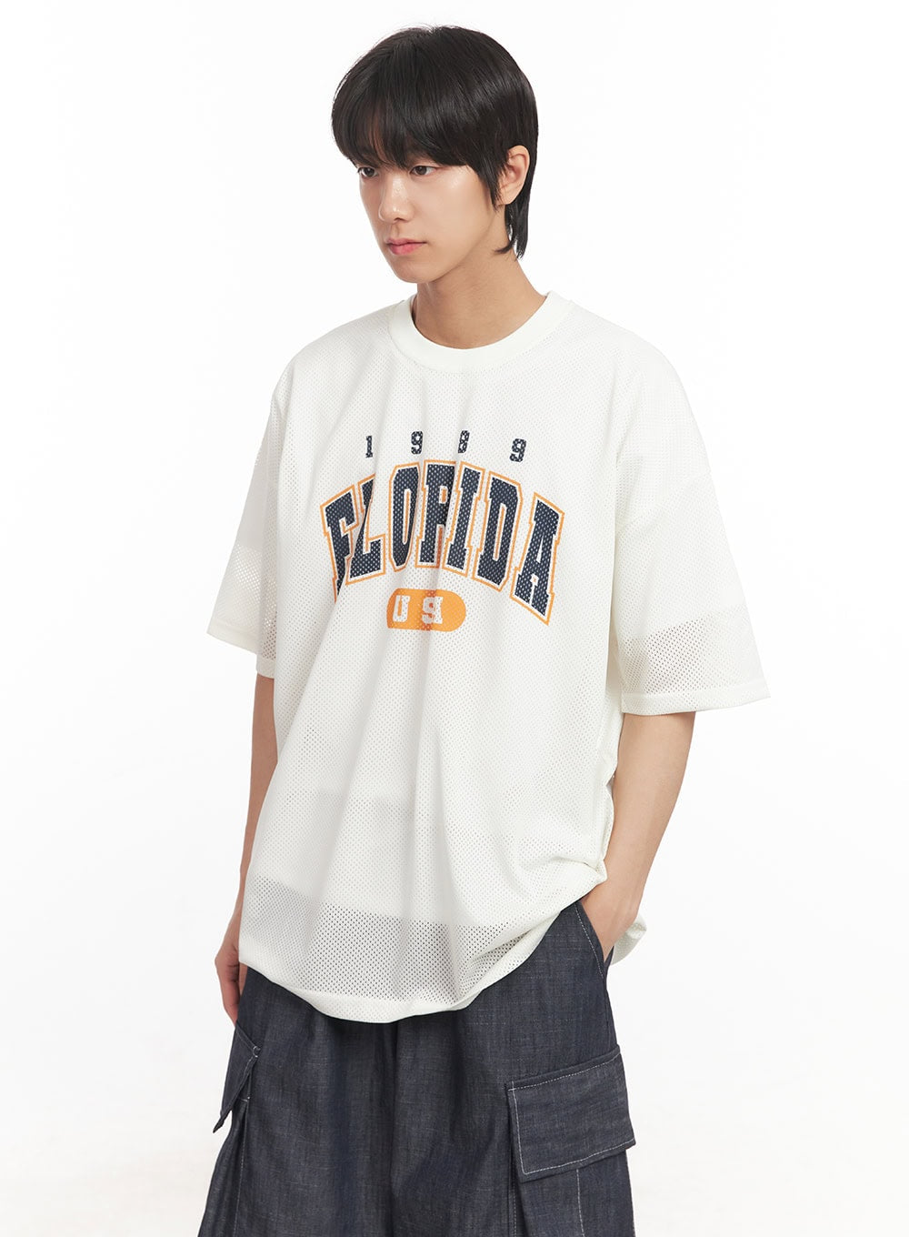 Men's Oversized Graphic Mesh T-Shirt IA510