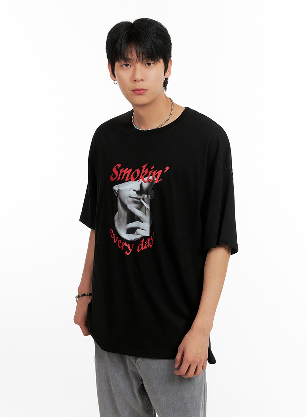 Men's Cotton Graphic Oversize T-Shirt (Black) IG402
