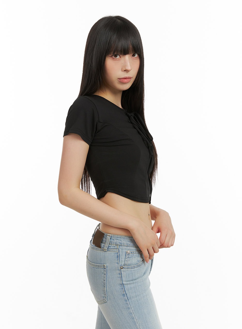 Round Neck Solid Crop Tee CU424