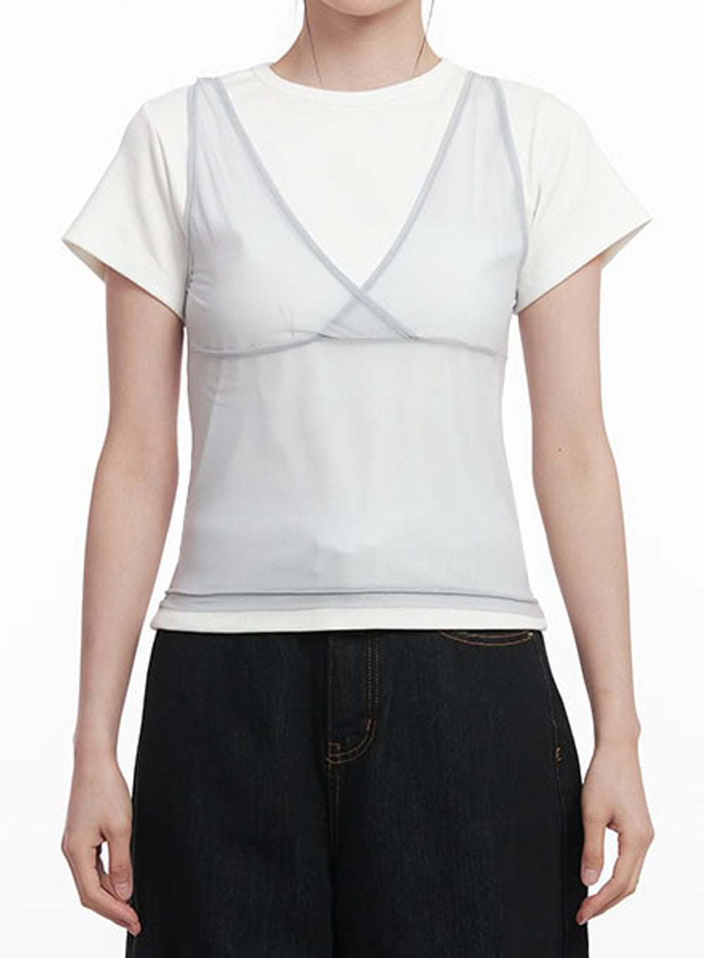 Sheer V-Neck Tank Top IY513