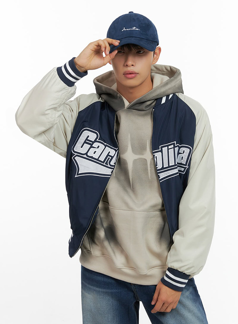 Graphic Nylon Zip Up Varisty jacket  IO420