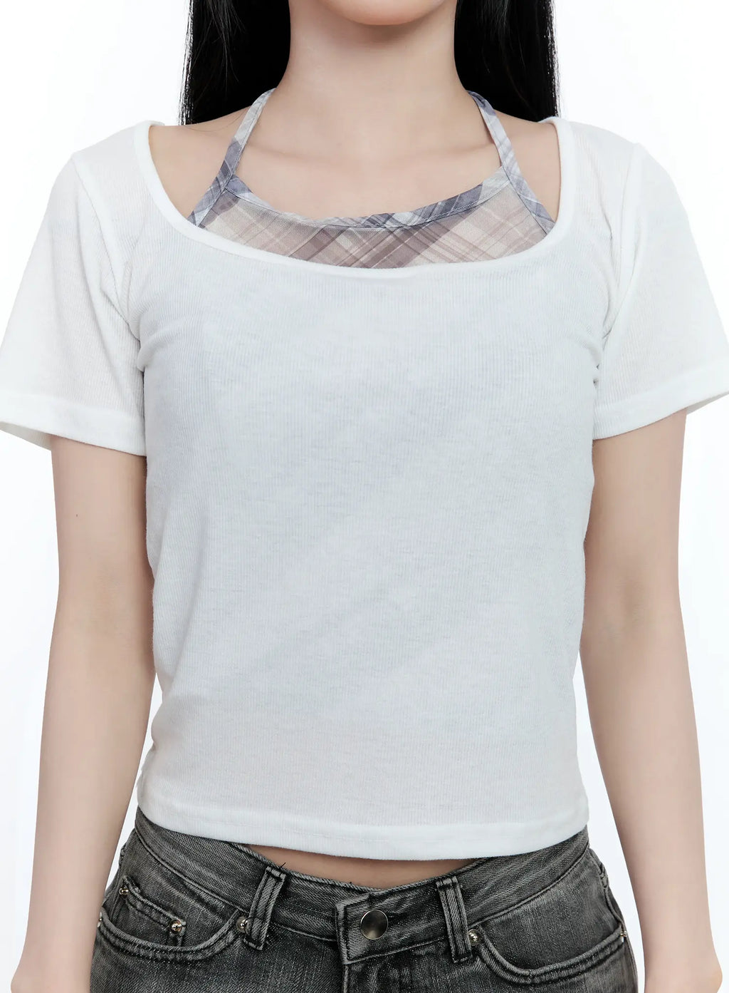 Layered Plaid Halter Top CG501