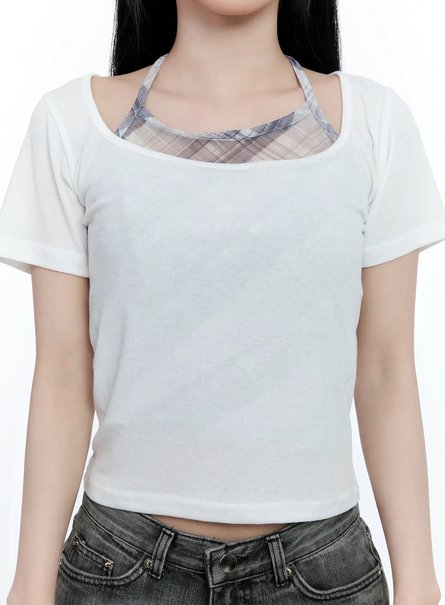 Layered Plaid Halter Top CG501