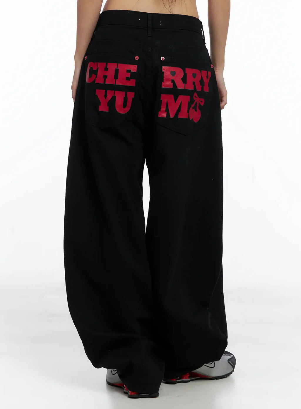Cherry Back-Print Wide-Leg Cotton Pants CS505