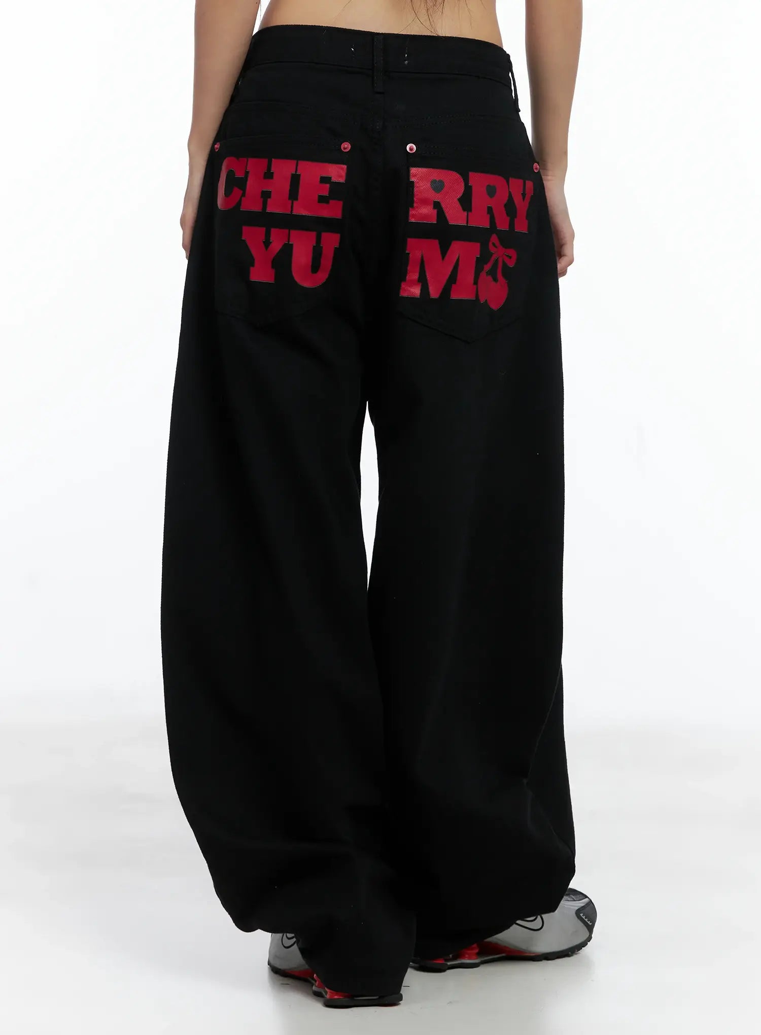Cherry Back-Print Wide-Leg Cotton Pants CS505