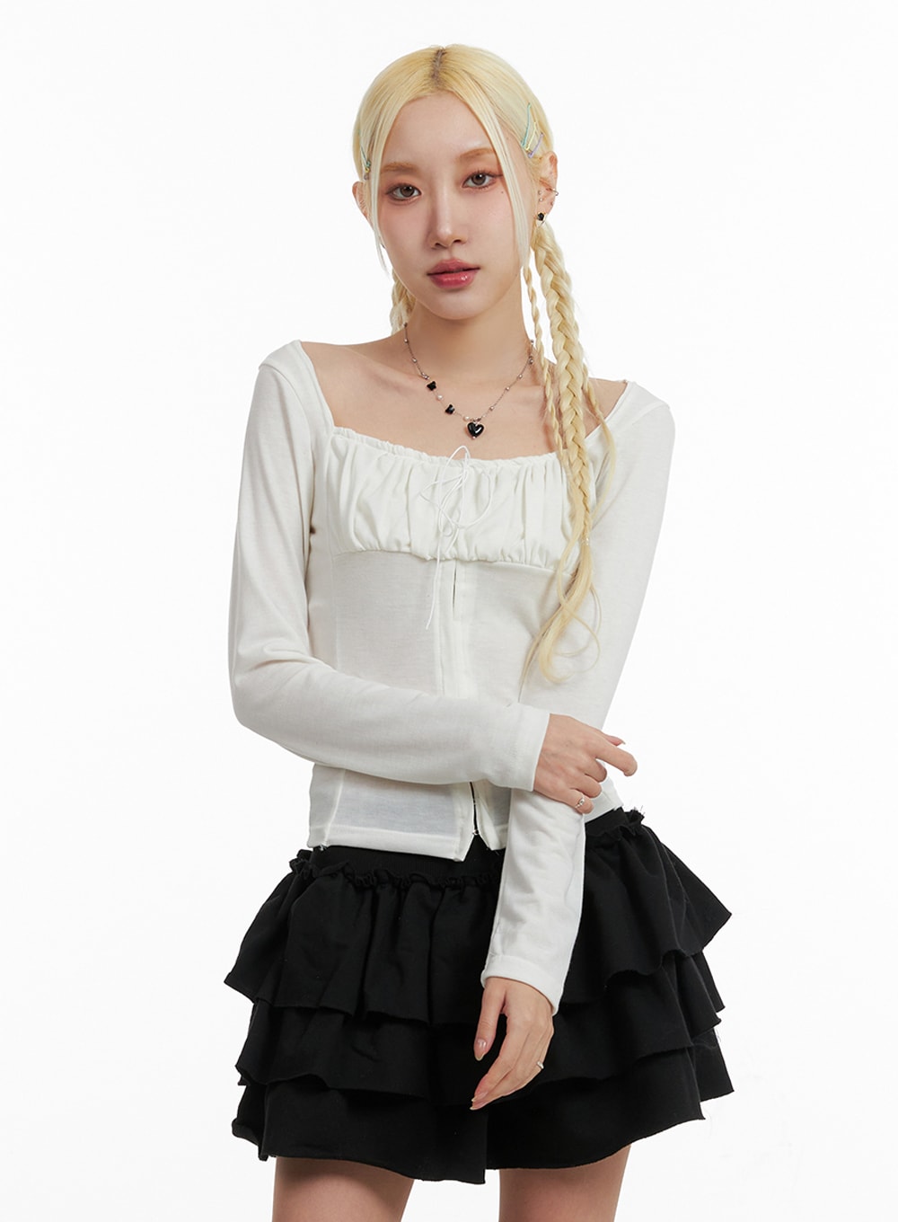 Solid Rib Knotted Corset Top IF408