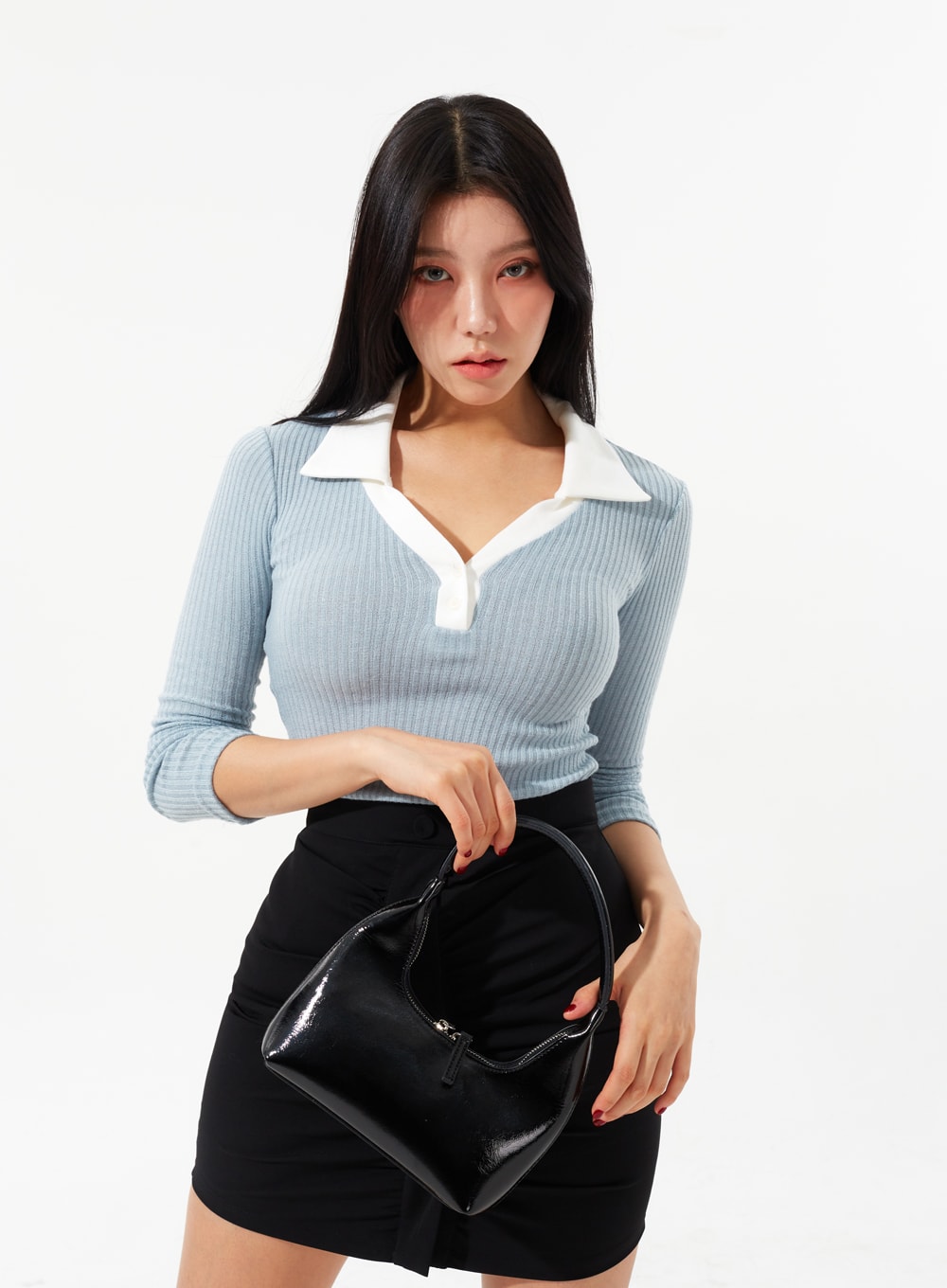 Ribbed Knit V-Neck Top IM323