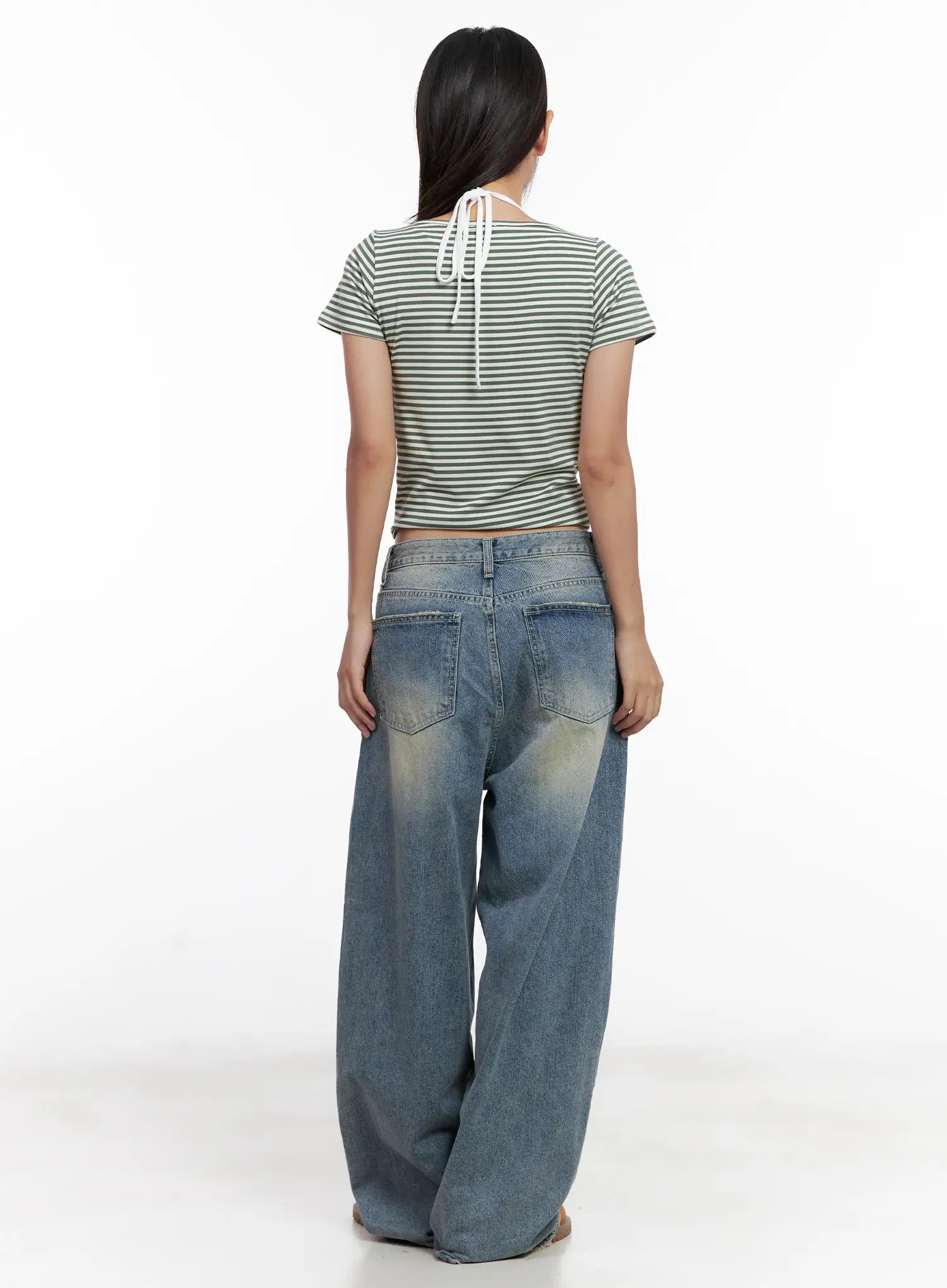 Contrast Stripe Layered Halter Tee CL518