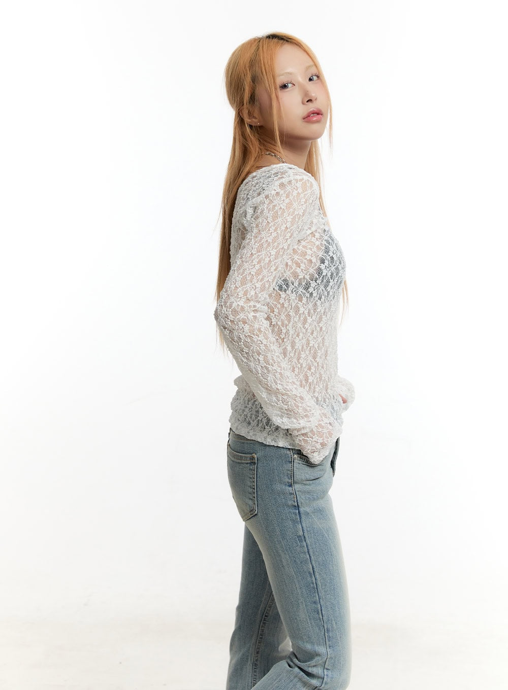 Sheer Lace Long Sleeve Top CY506