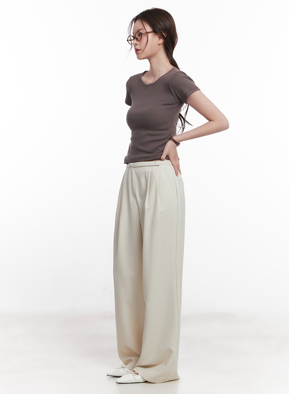 Elegant Pintuck Wide-Fit Trousers CY519