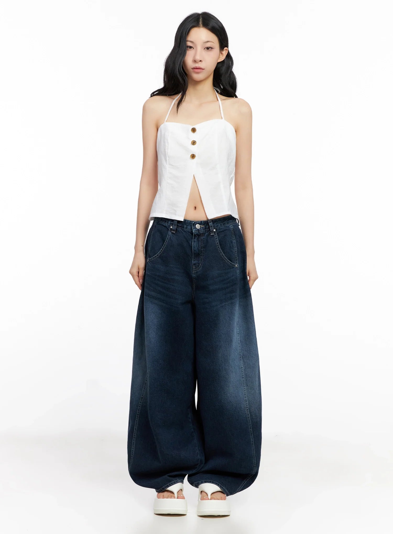 Buttoned Halter Neck Top IG508