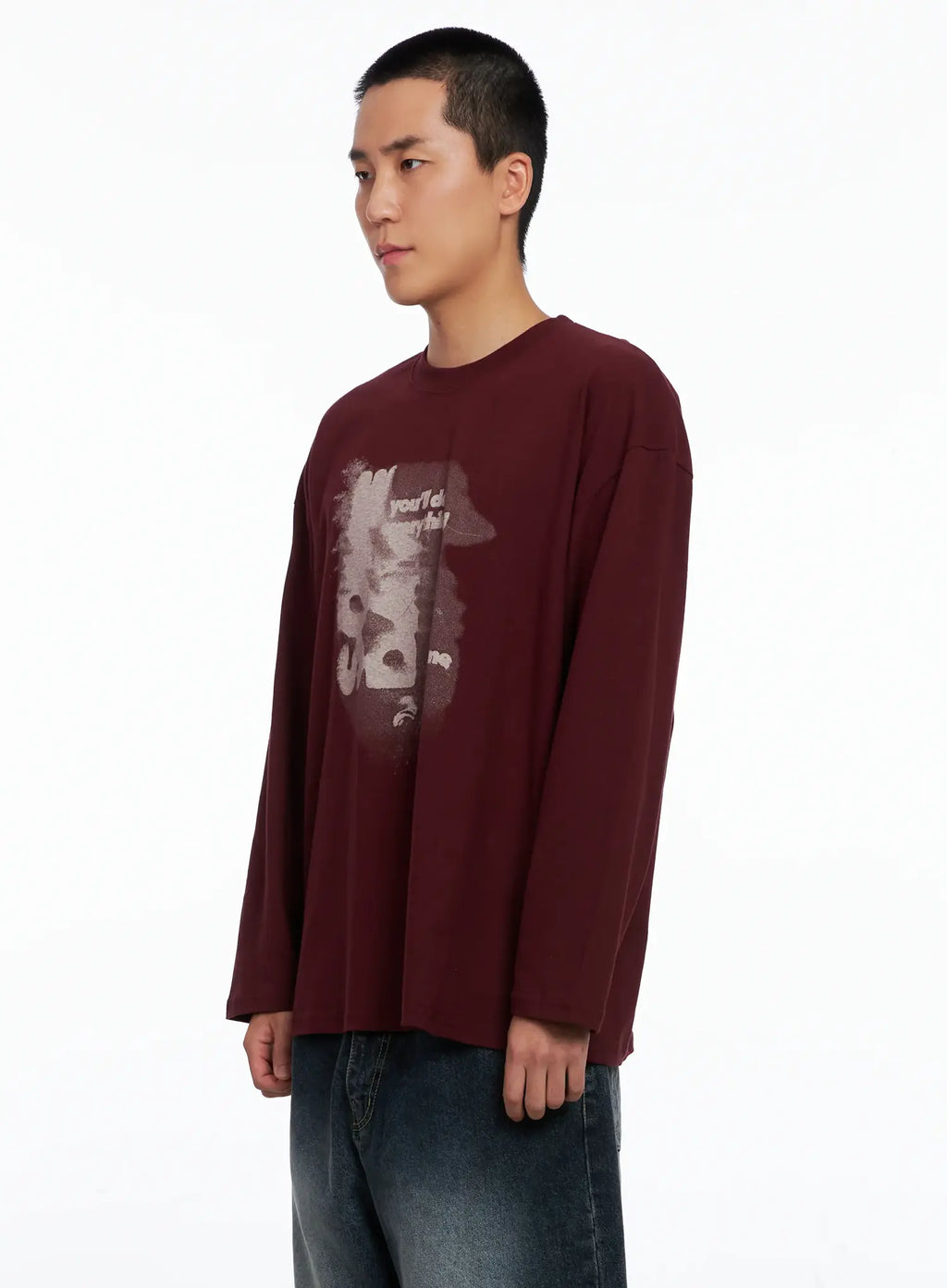 Men's Retro Print Oversized Long Sleeve Shirt IS509