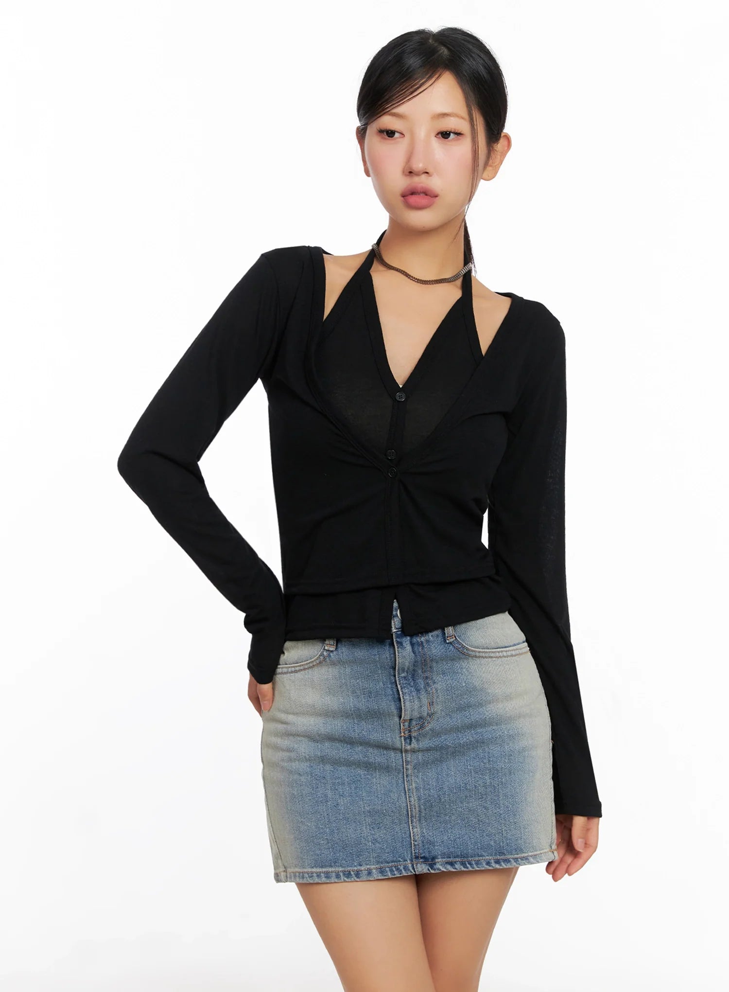 Layered Halter Cardigan IG527