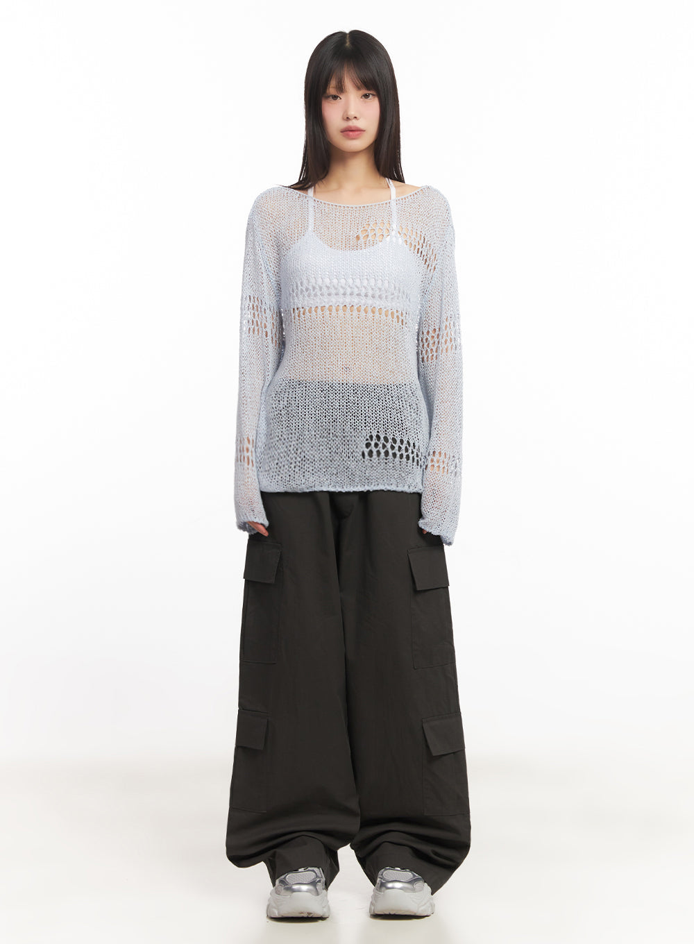 Mesh Patterned Knit Top IA521