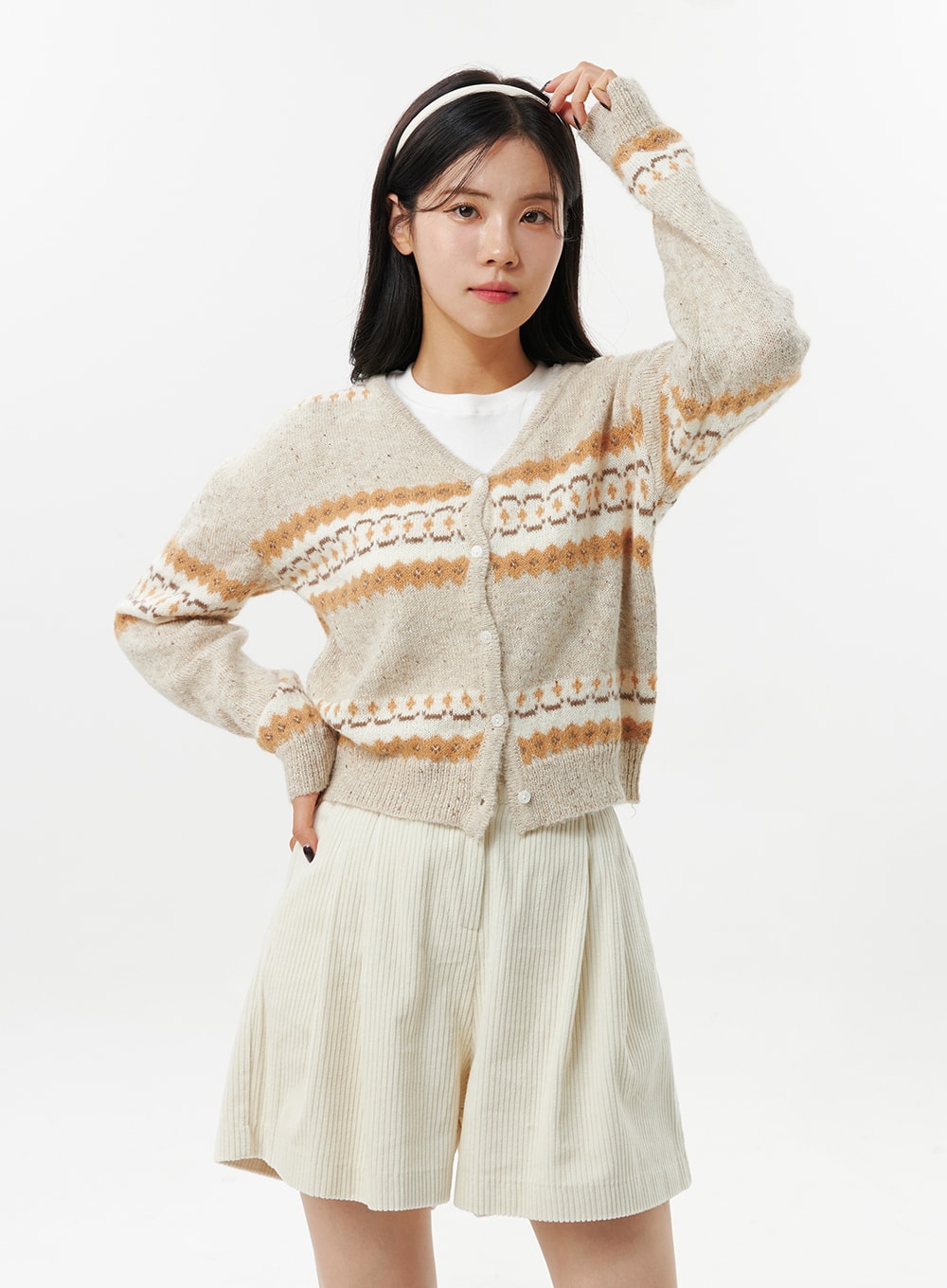 Jacquard Knit Button Cardigan OO312