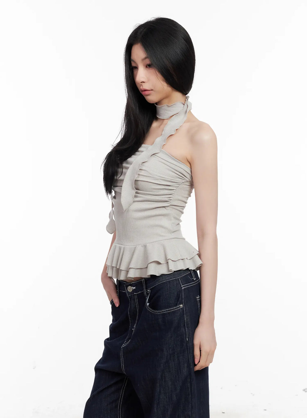 Shirred Ruffle Tube Top and Scarf Set CL501