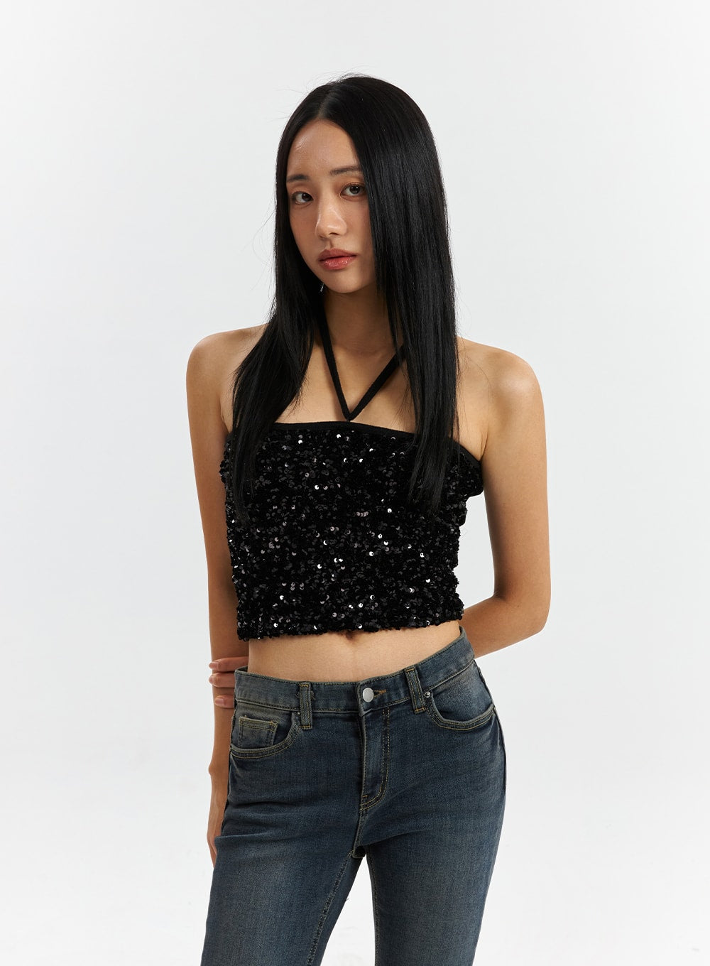 Sequin Halter Crop CD321