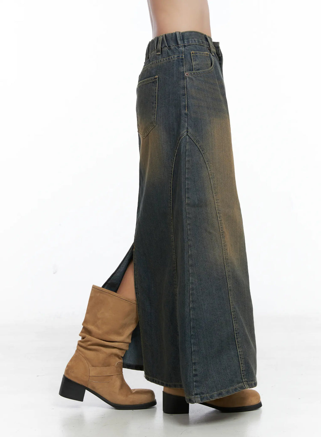 Clay Wash Denim Maxi Skirt CS503