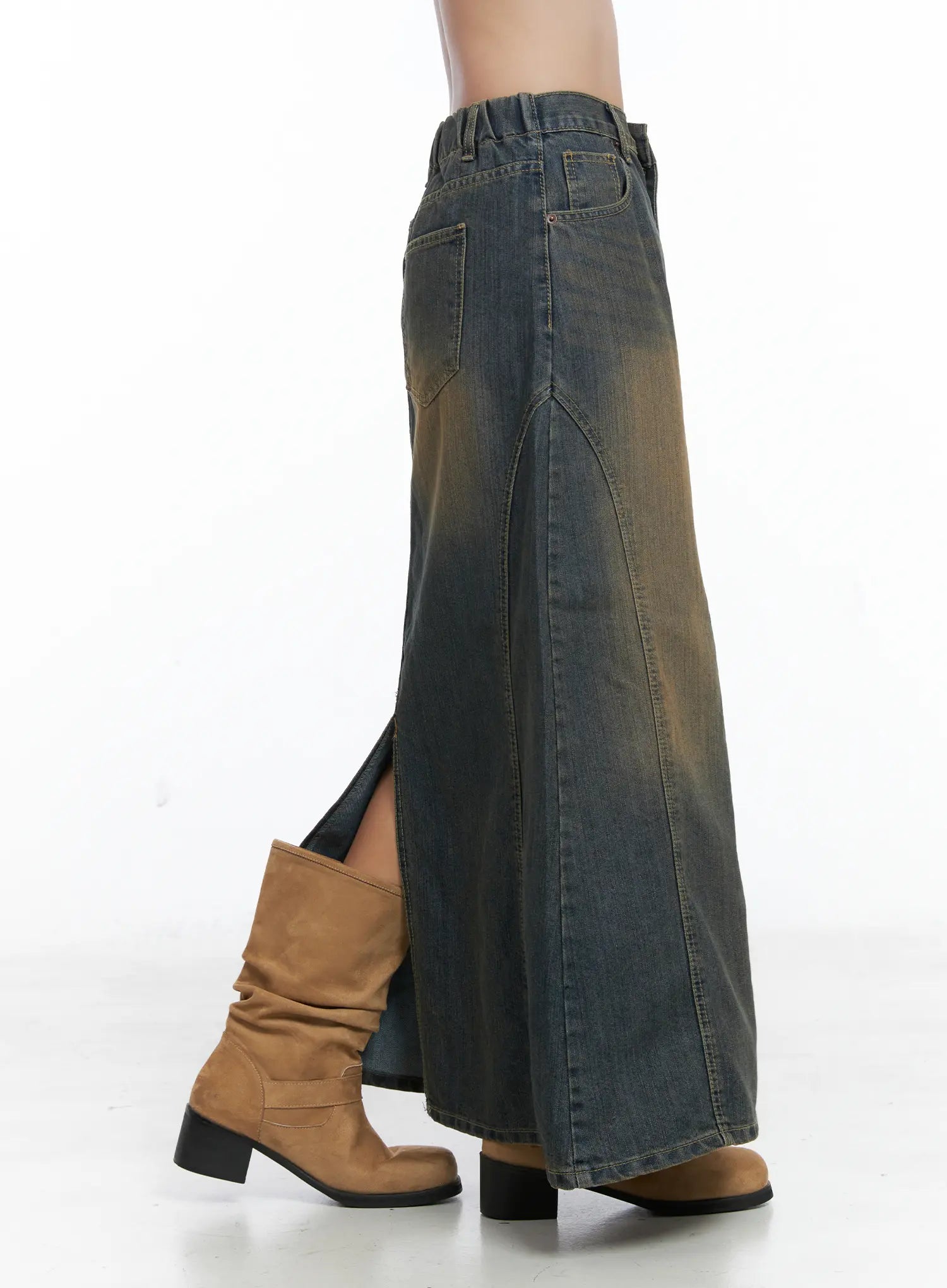 Clay Wash Denim Maxi Skirt CS503