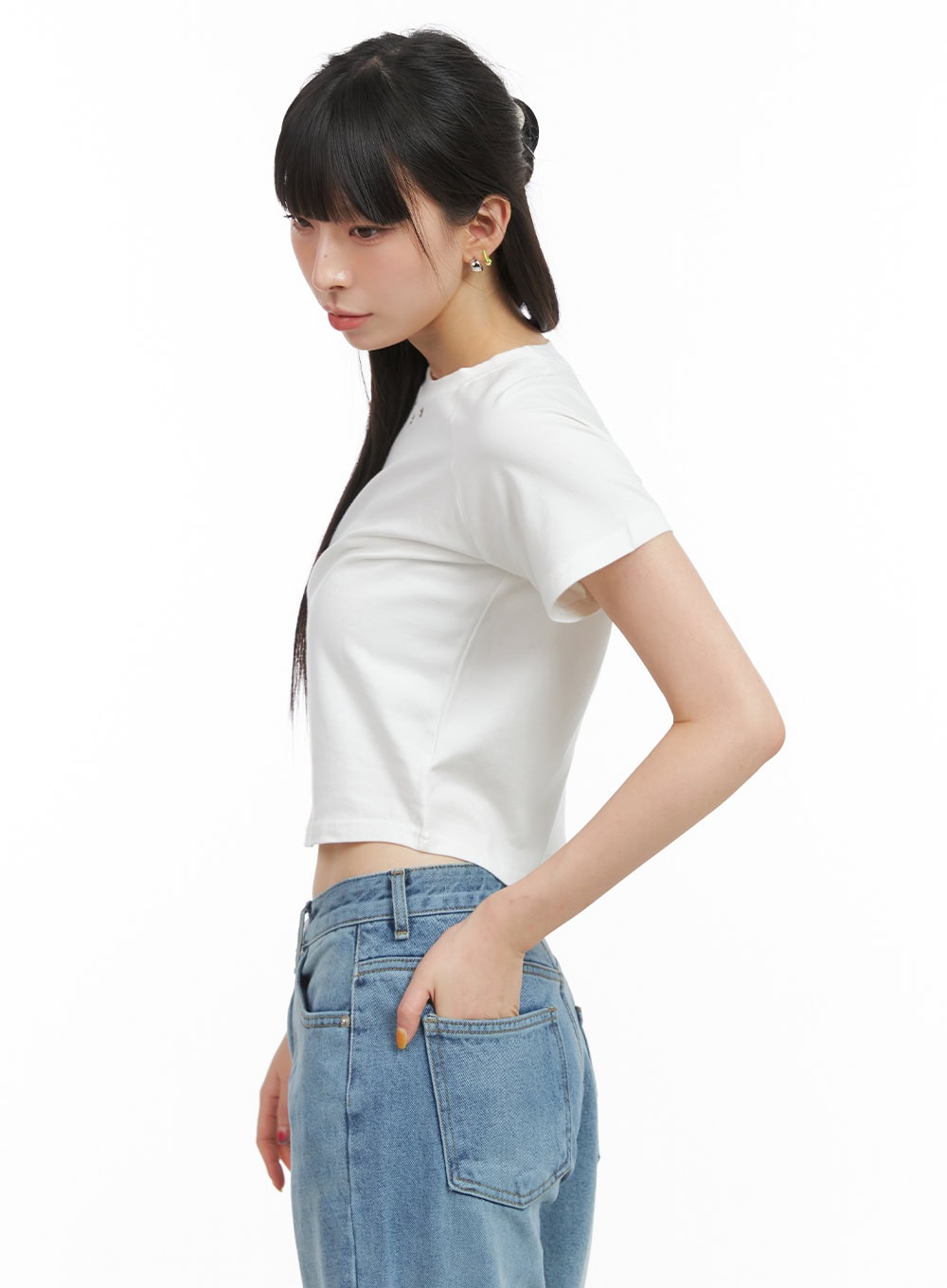 Crop Raglan Sleeve Cotton T-Shirt CG408