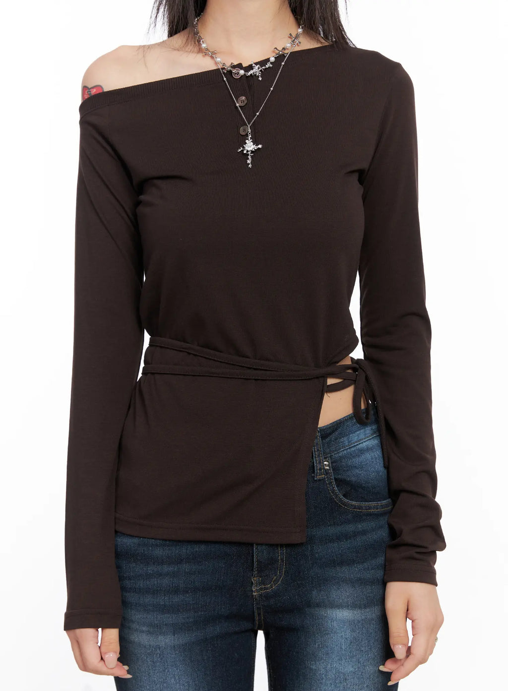 Asymmetric Slit Wrap Long Sleeve Top CO507