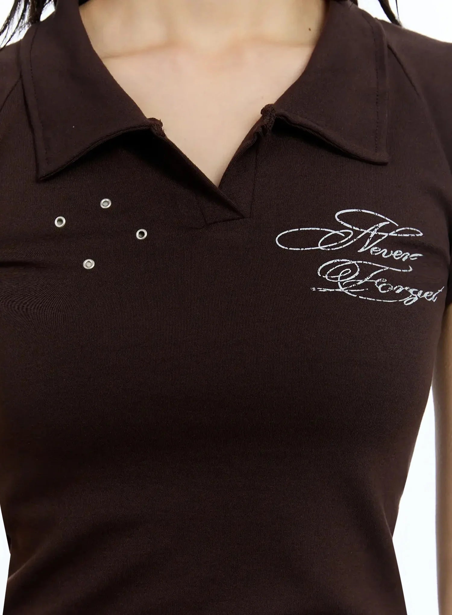 Eyelet Graphic Collared Tee IU524