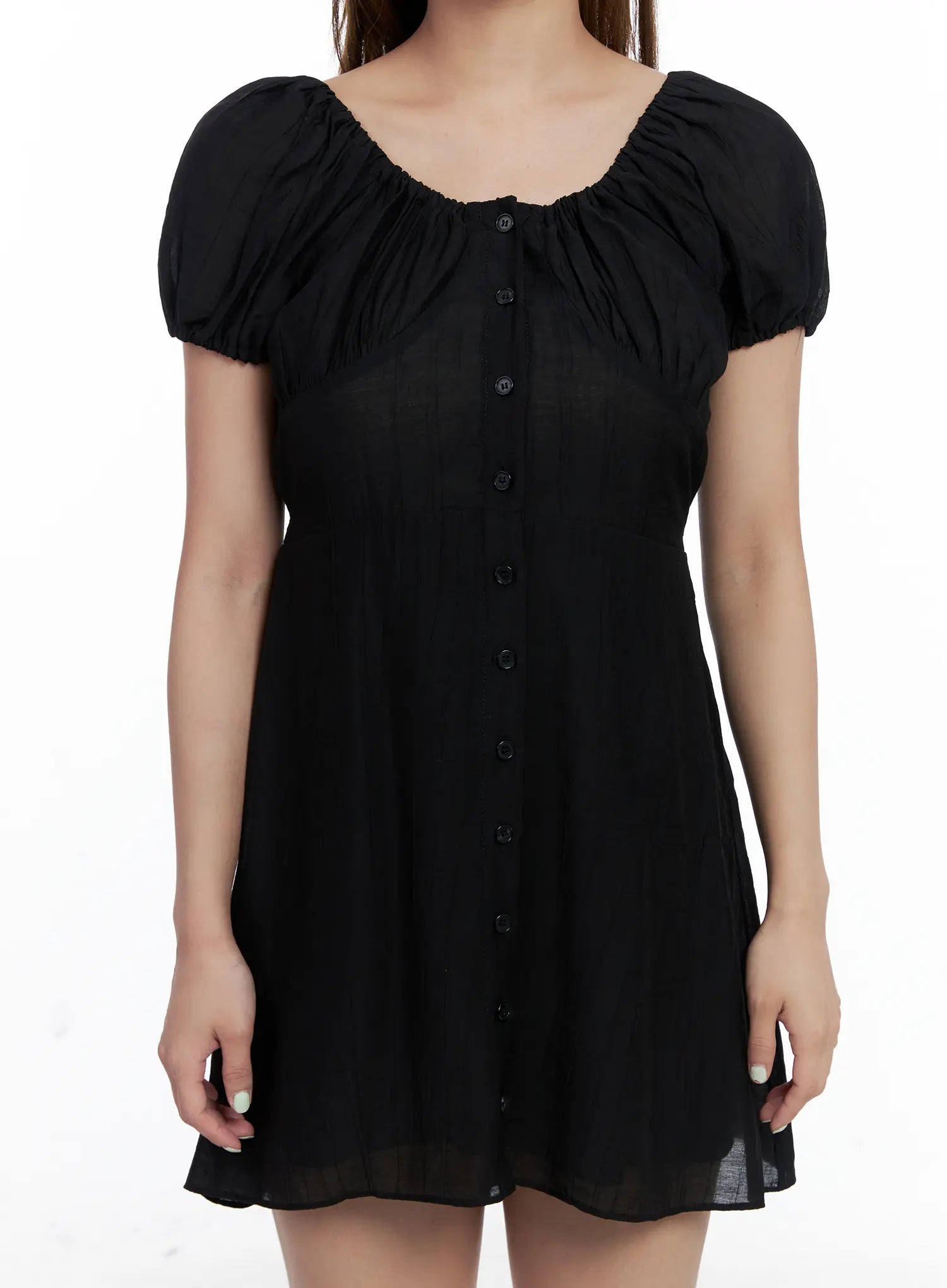 Shirred Puff-Sleeve Mini Dress CL510