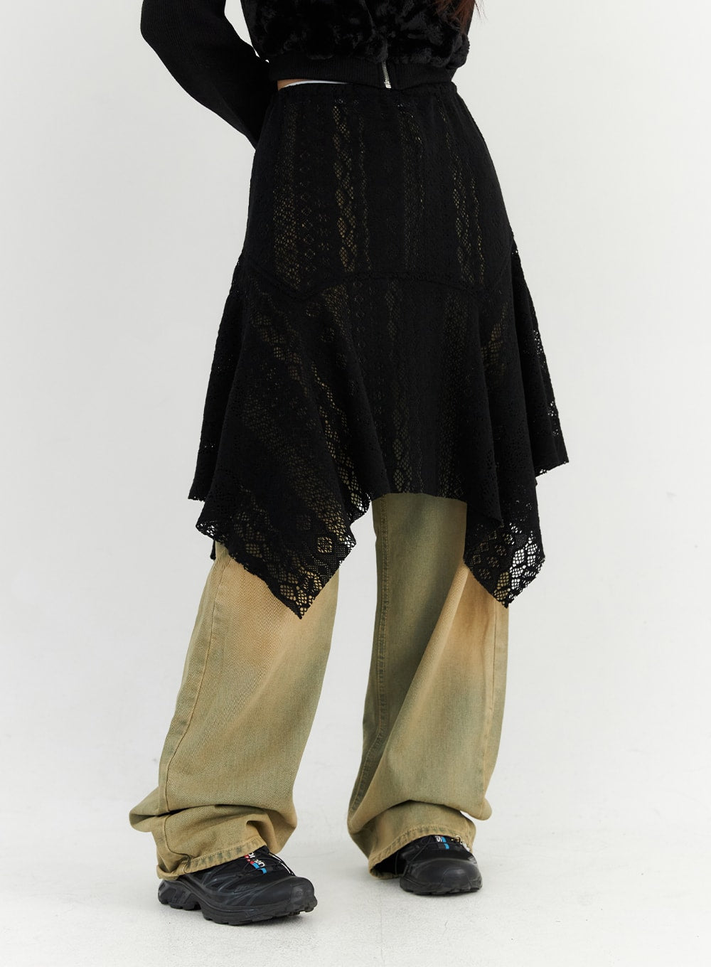 Fleece-Lined Lace Midi Skirt CN303