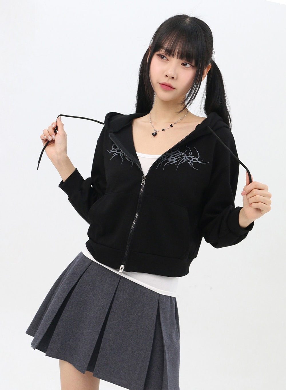 Zip-Up Graphic Crop Hoodie IN314
