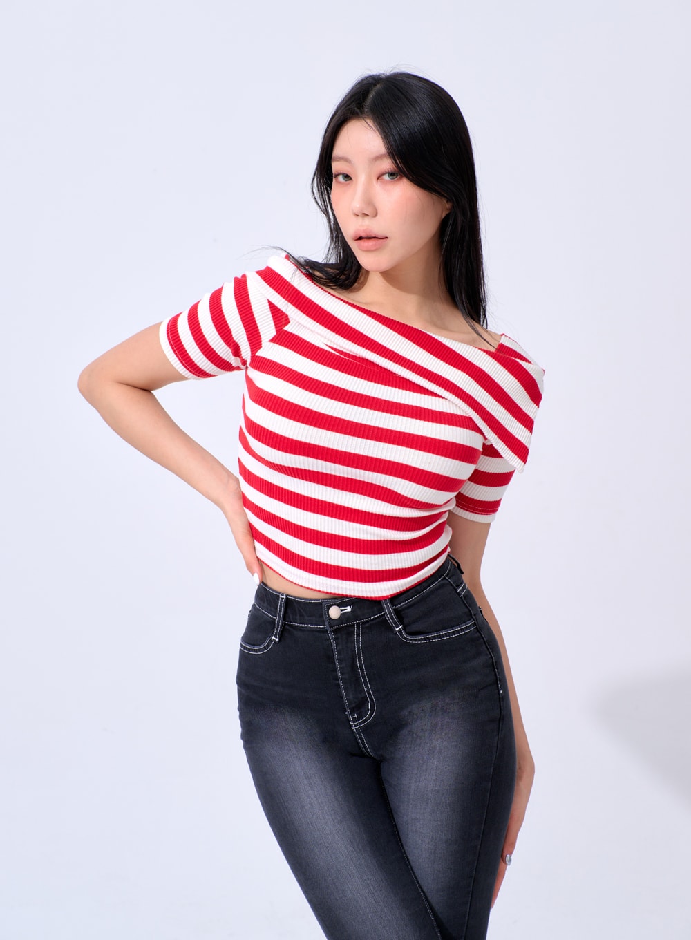 Half Sleeve Stripe Top IA324