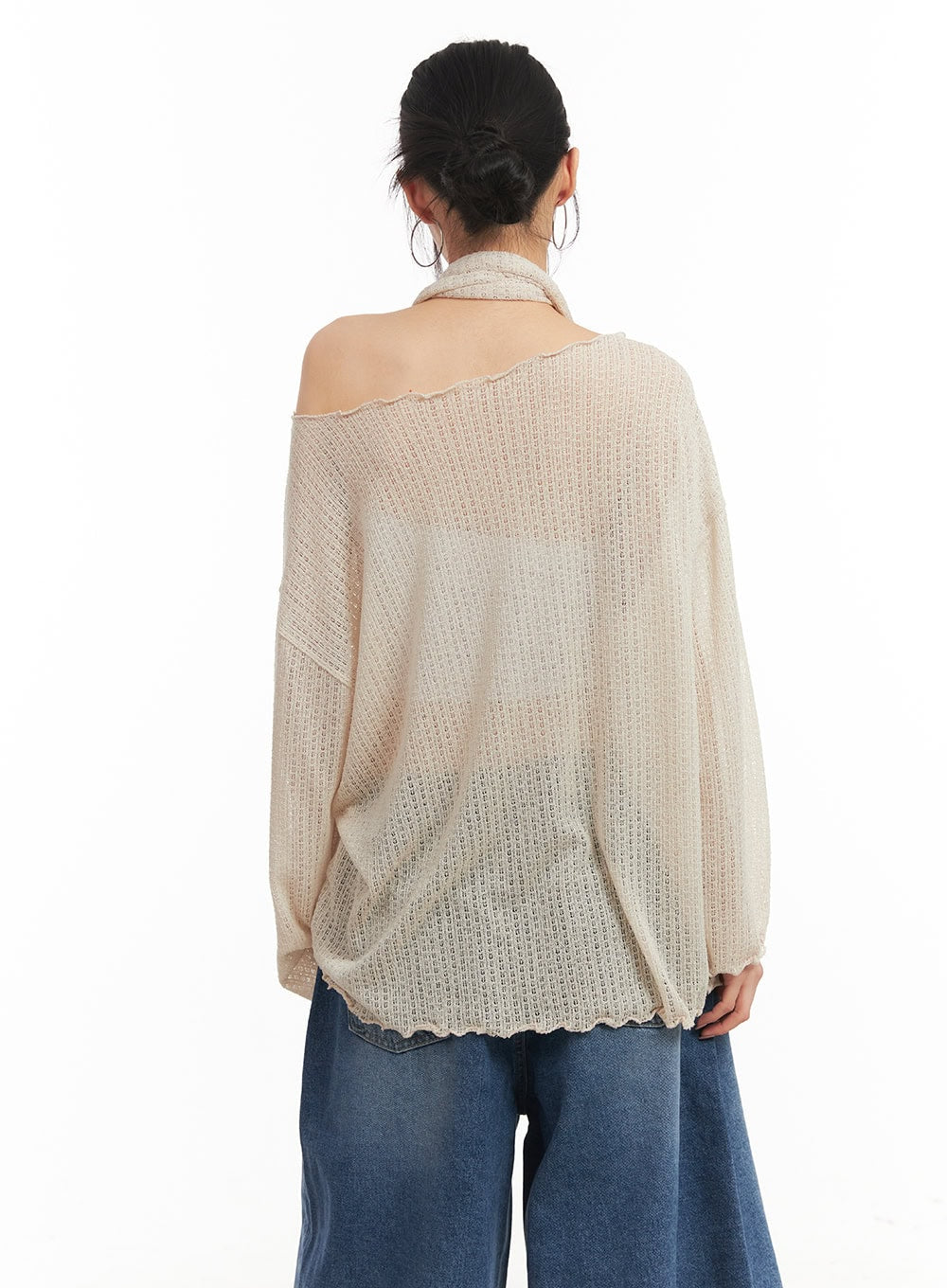 Sheer Off-Shoulder Top with Scarf Set CM503