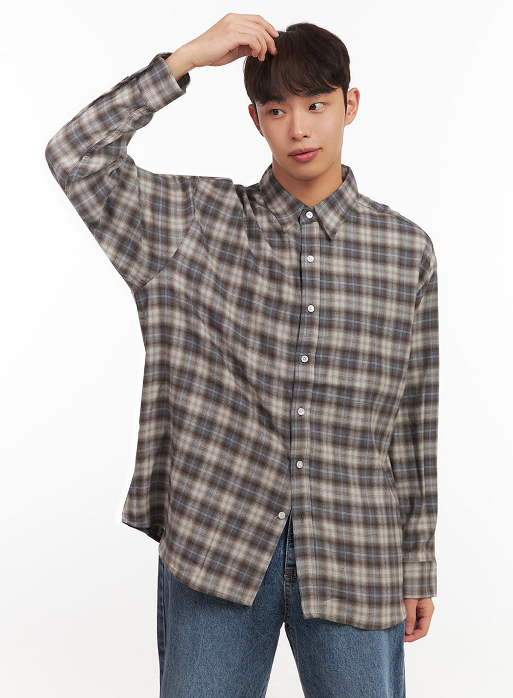 Men's Oversized Checkered Collar Shirt IF517