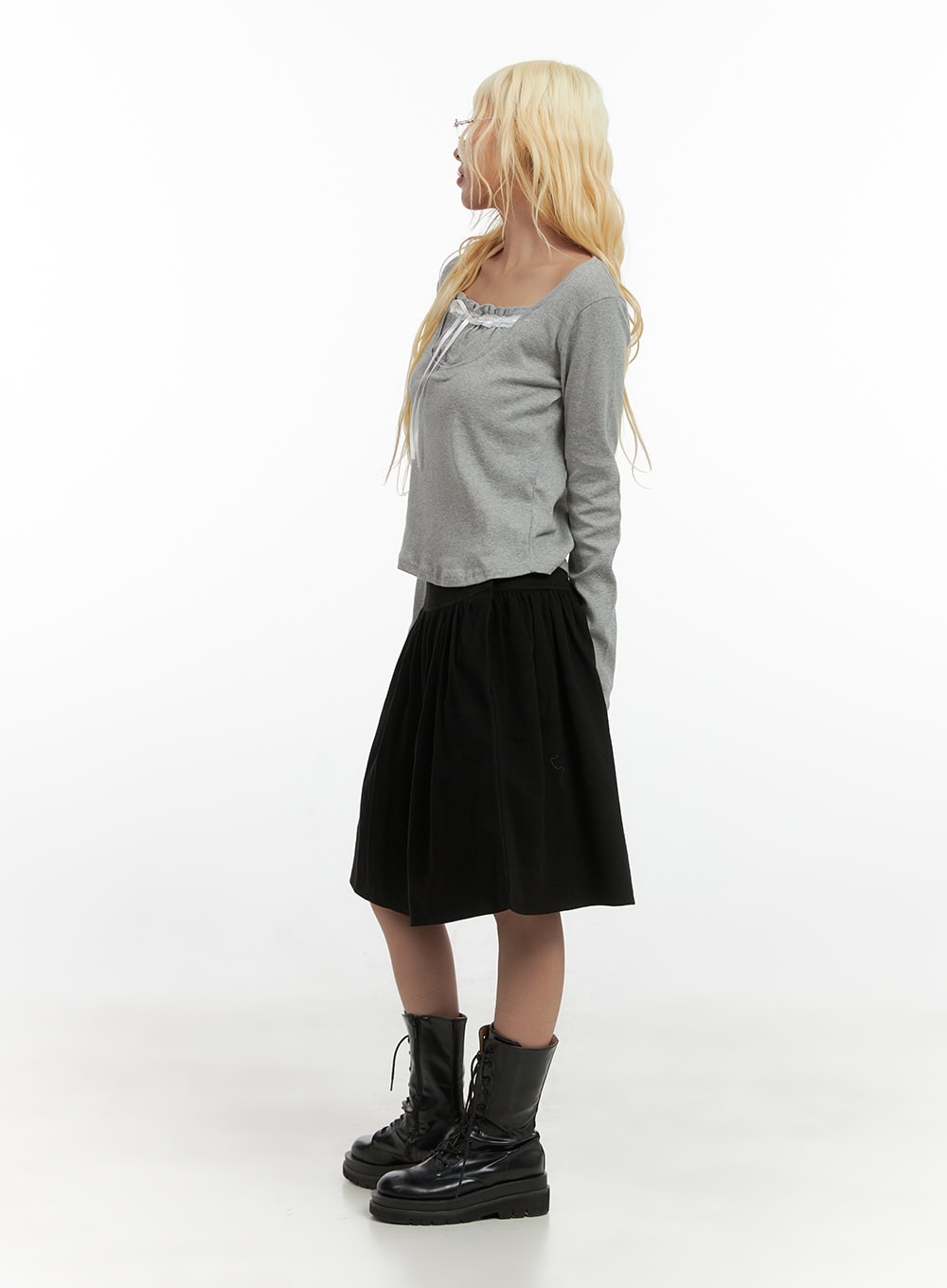 Chic Buttoned Flare Cotton Midi Skirt CS426