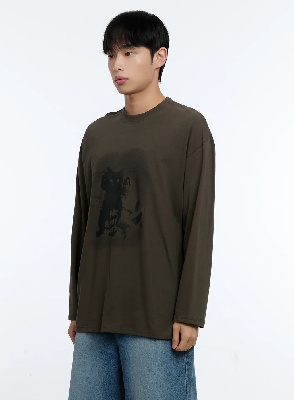 Men's Cat Graphic Long Sleeve T-Shirt IG515