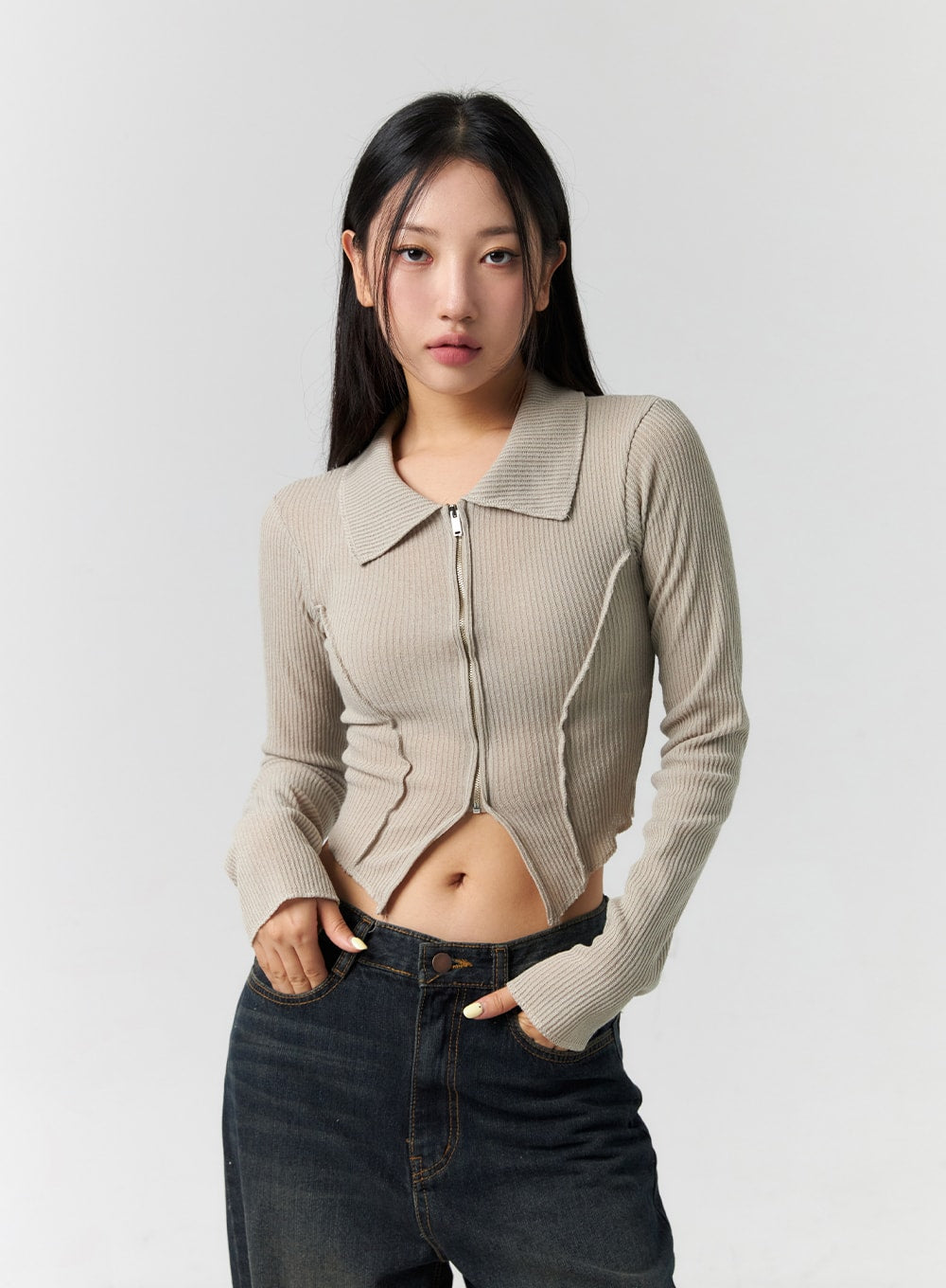 Stitched Zip Crop Top CS308