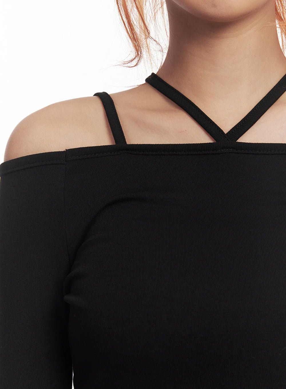 Strap Off-Shoulder Long-Sleeve Crop Top IA517