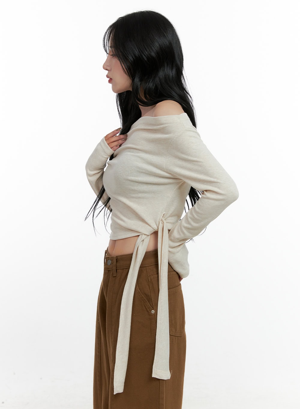 Strap Solid Long Sleeve Crop Top CN408