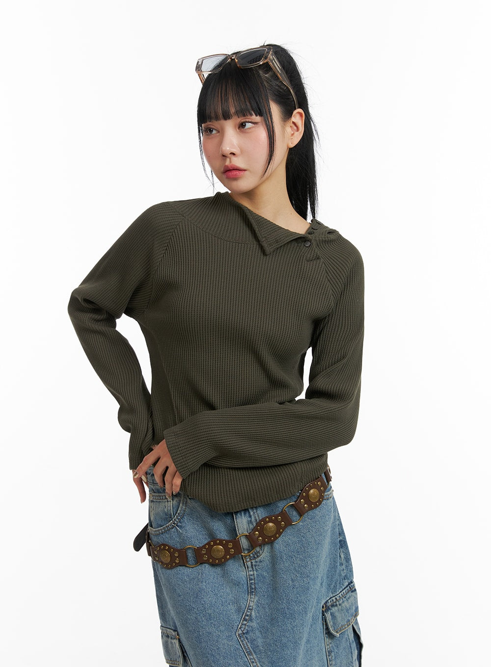 Side Button Detail Knit Hoodie CJ318