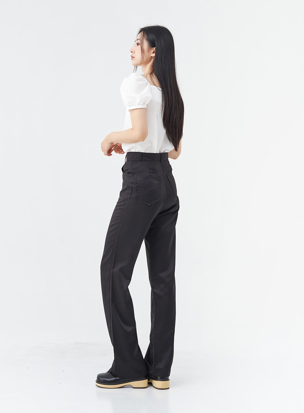 Satin Slit Straight Fit Tailored Pants OG10