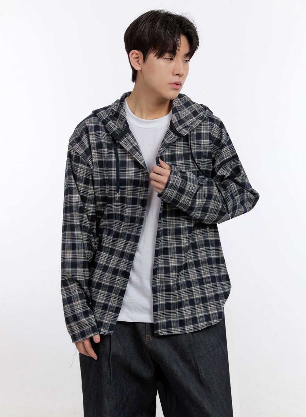 Men's Oversize Checkered Hooded Shirt IM525