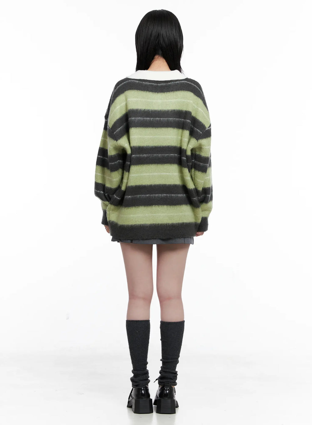Striped Fuzzy Collared Knit Sweater CS529