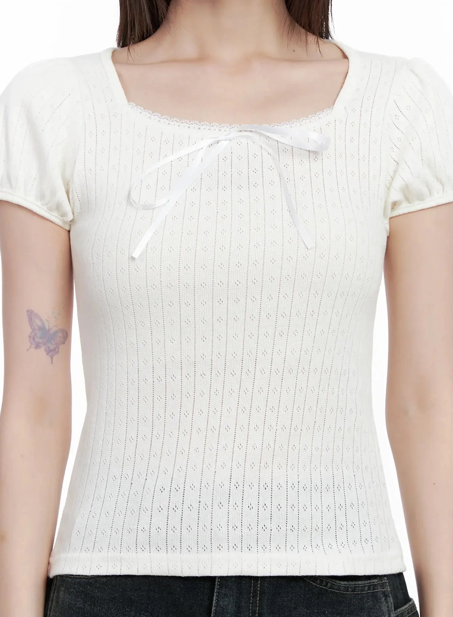 Ribbon Puff Sleeve Tee IL531