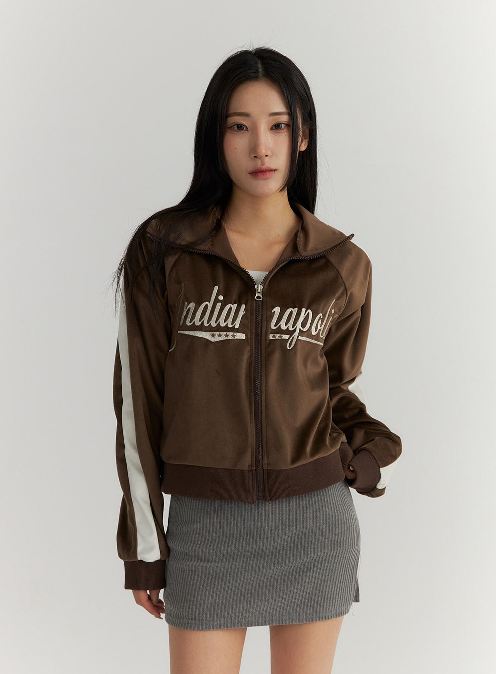 Zip Up Velvet Lettering Jacket CD311