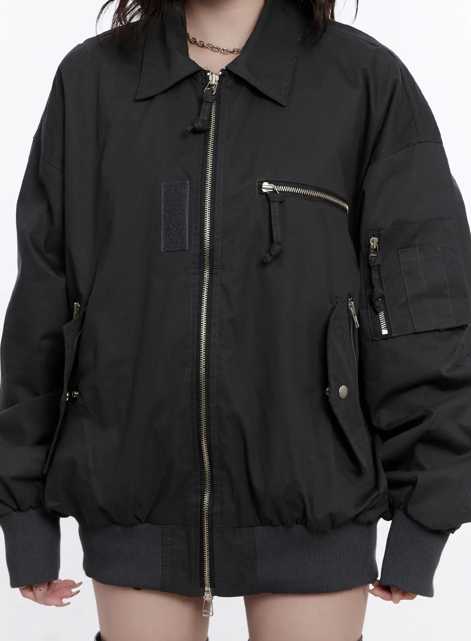 Oversized Zip-Up Bomber Jacket CS530