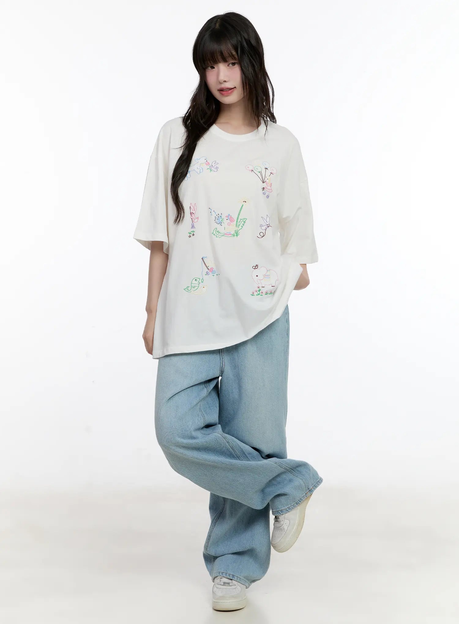 Whimsical Embroidered Oversized T-Shirt CL507