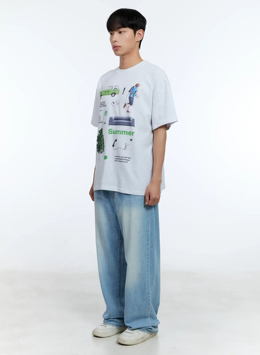 Men's Washed Wide Denim Pants IL517