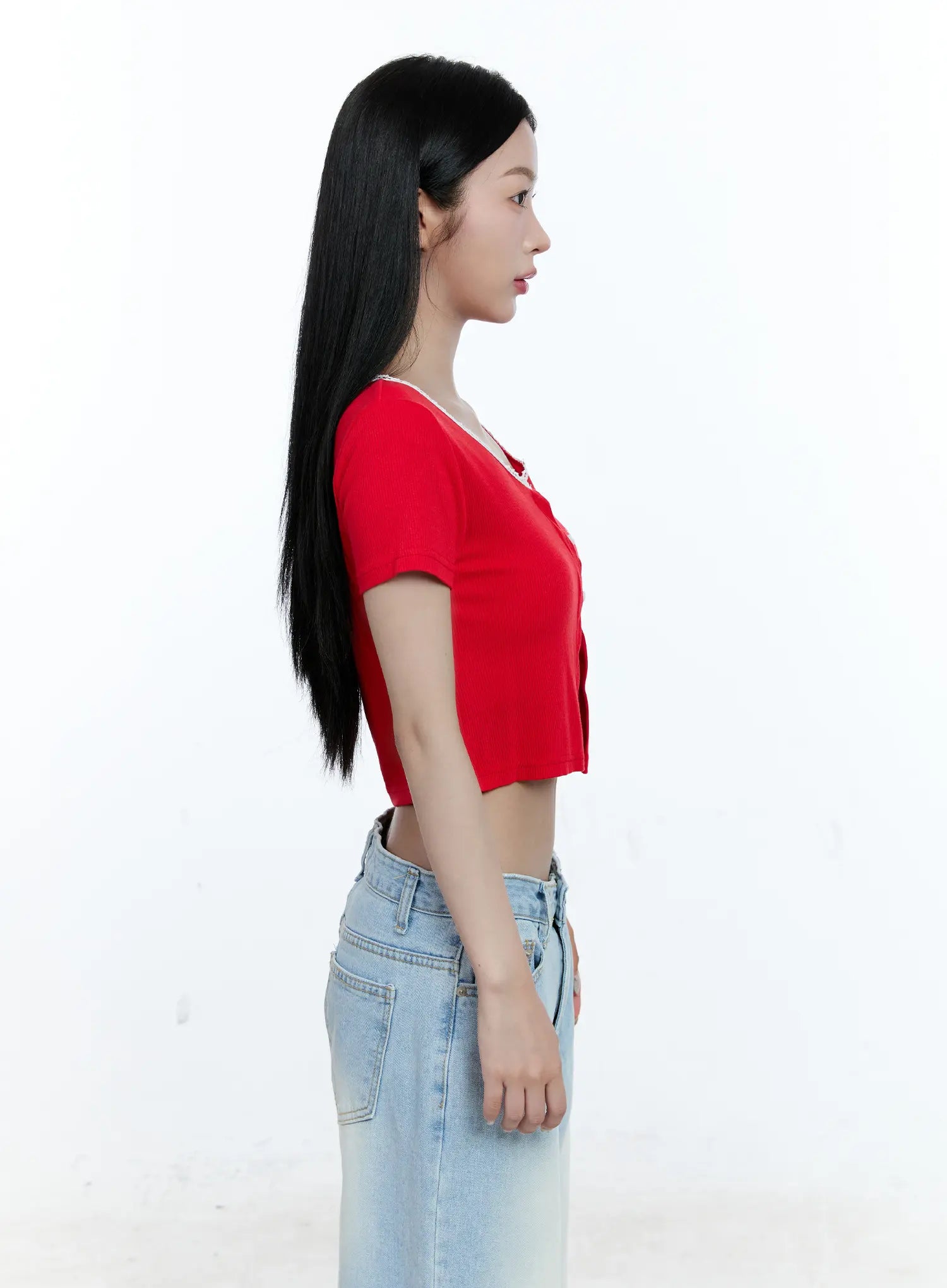 Cropped Button-Up Short Sleeve Cardigan CG512