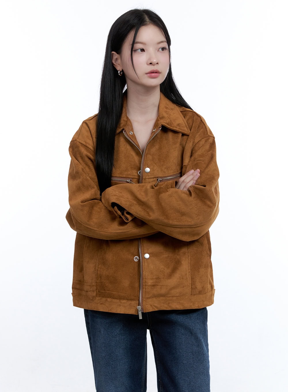 Suede Collar Zip-Up Jacket OO429