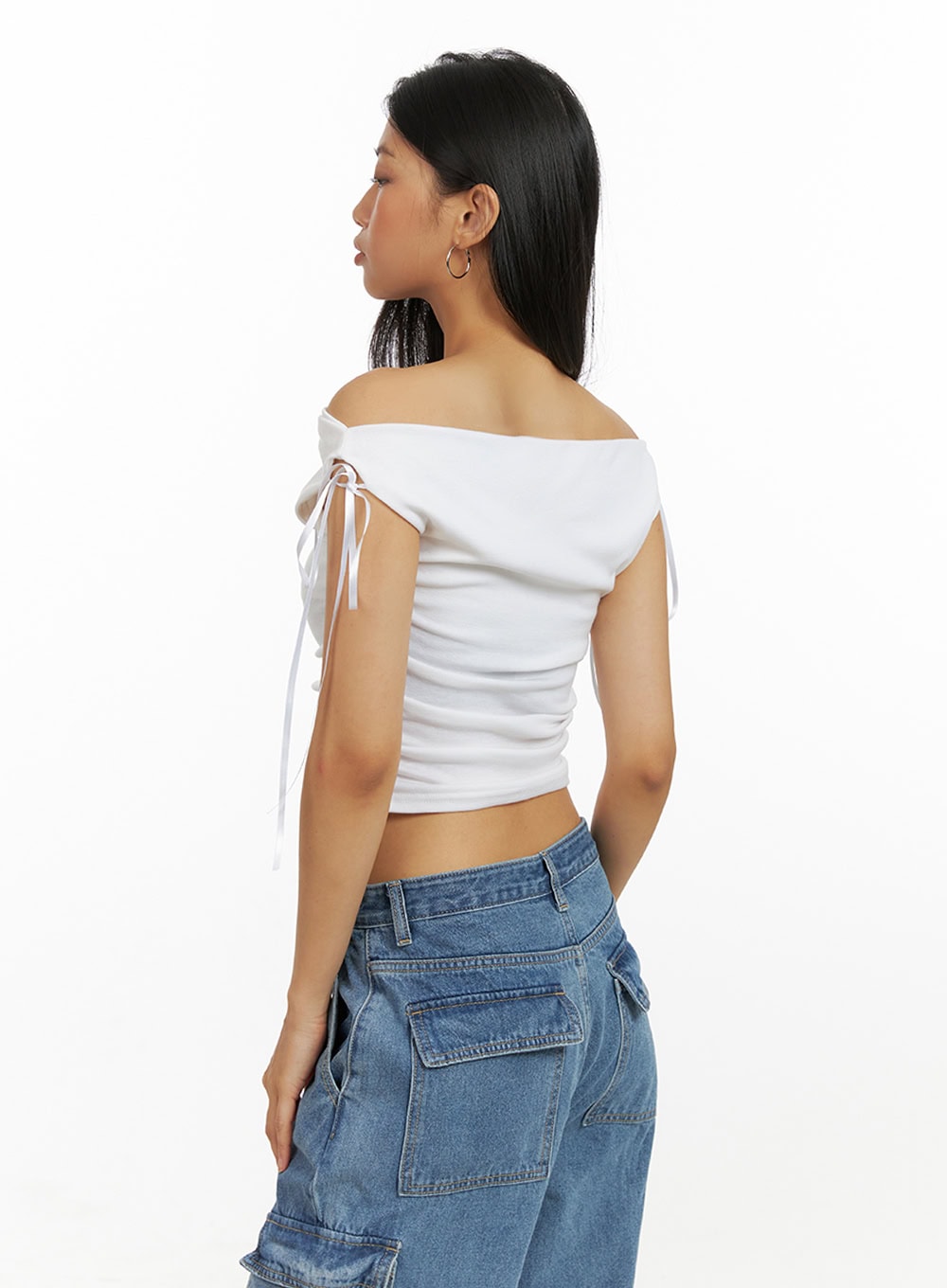 Ribbon Chic Off Shoulder Crop Top IU412
