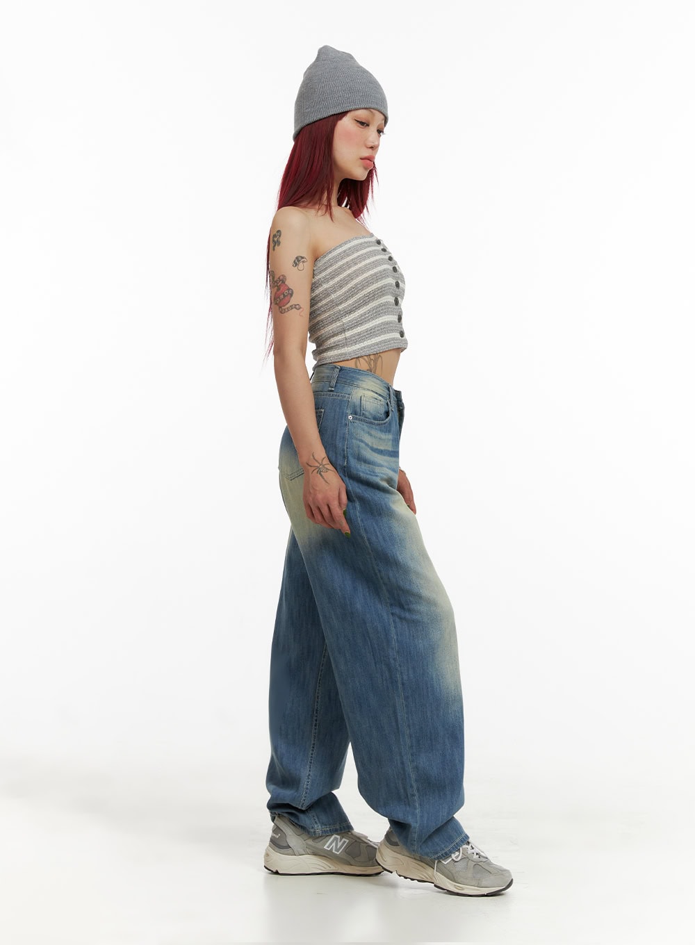 Wide Washed Blue Denim Jeans CY429